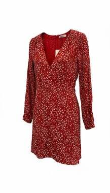 Glamorous Red Ditsy Floral V-Neck Long Sleeve Mini Dress